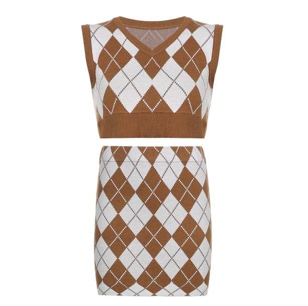 Y2K Plaid Knitted Set - All Things Rainbow