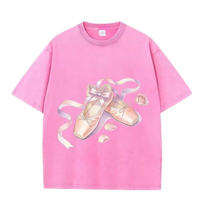 Pink t-shirt with ballet shoe design | Balletcore Graphic Tee | Aesthetic Graphic Tee