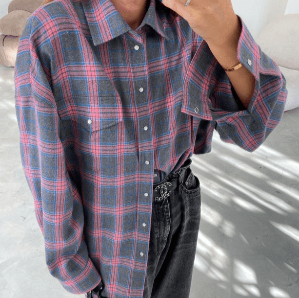 Oversized Pink Plaid Shirt | Aesthetic Clothes