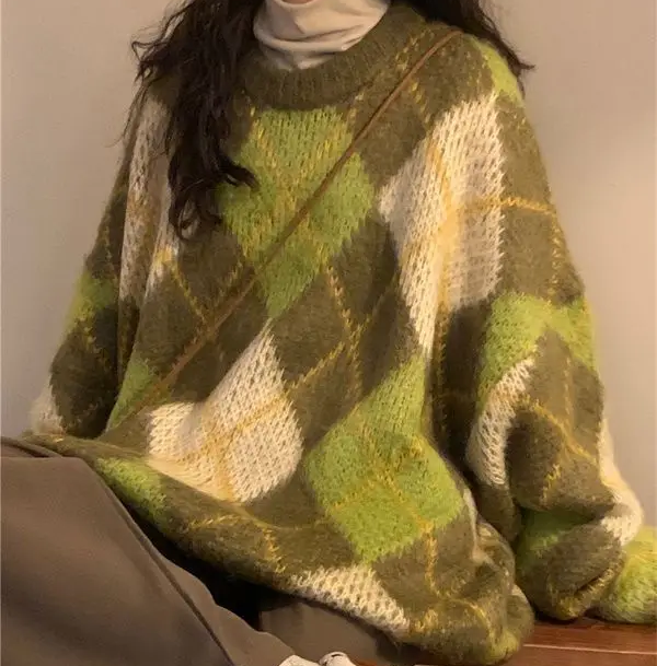 Green Plaid Preppy Sweater | Aesthetic Sweater