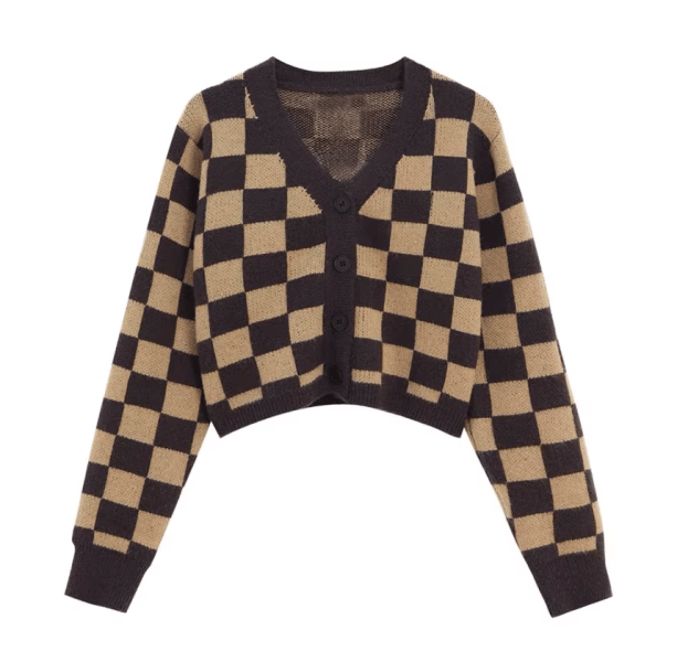 Y2K Checkerboard Cardigan | Aesthetic Clothing
