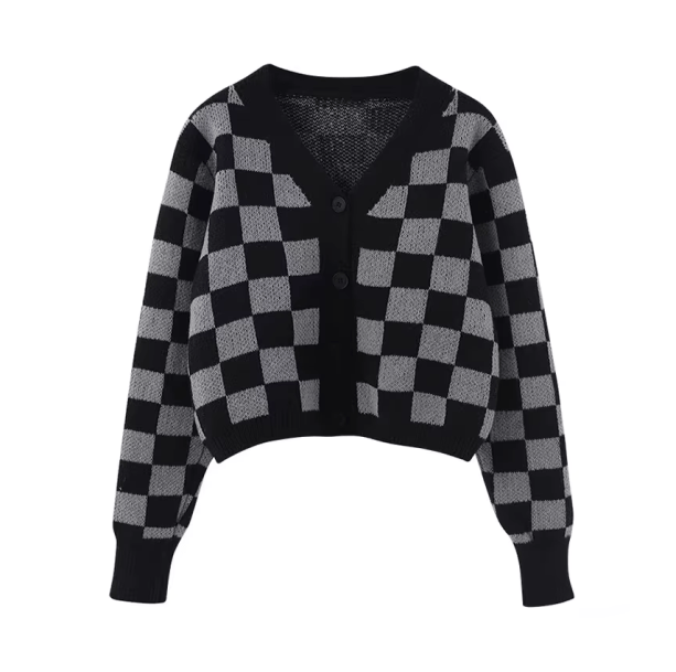 Y2K Checkerboard Cardigan | Aesthetic Clothing