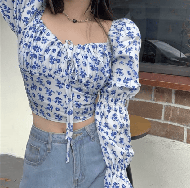 Bloom Top Blue Floral | Aesthetic Clothing