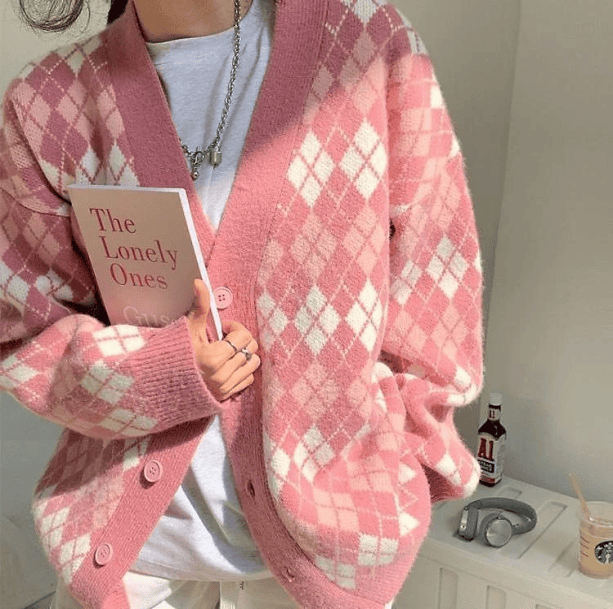 Plaid Pink Preppy Sweater | Aesthetic Clothes